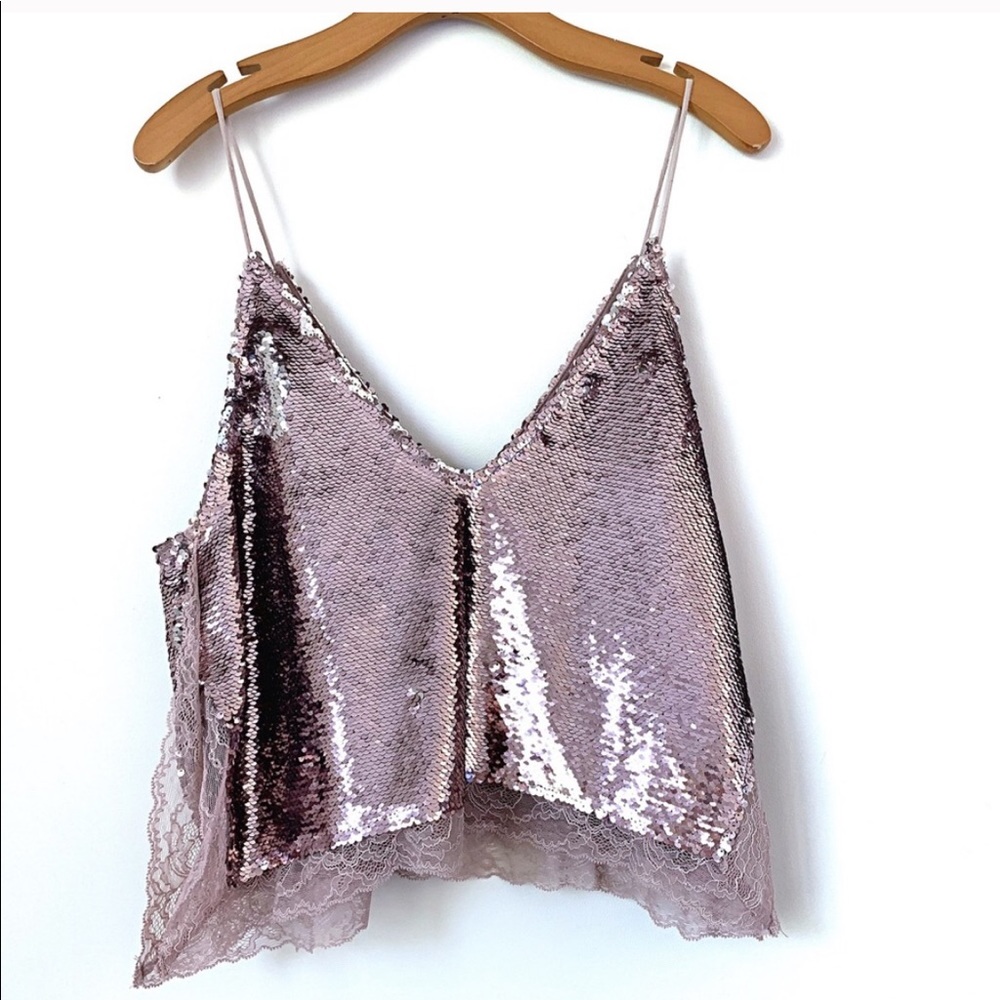 V-Day Free people pink sequin stretch tank top - Picture 3 of 7